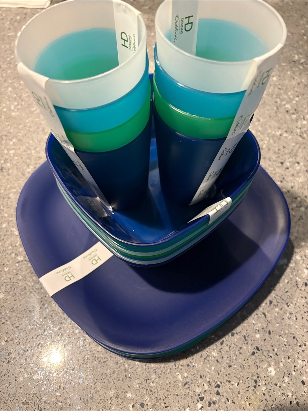 Blue & Green Plastic Dinnerware Set of 8